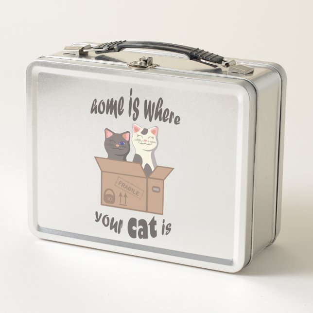 Lunch Box Citation drôle Accueil est où est votre chat (Devant)