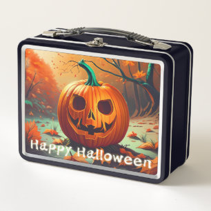 Lunch Box Citrouille orange effrayant avec visage, Halloween