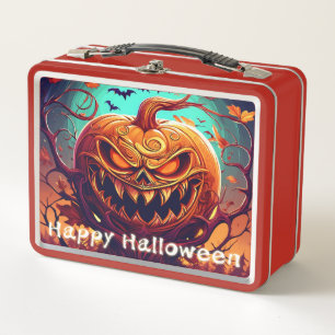 Lunch Box Citrouille orange effrayante avec visage, Hallowee