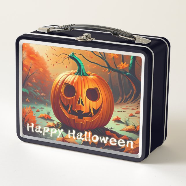 Lunch Box Citrouille orange effrayante avec visage, Hallowee (Devant)