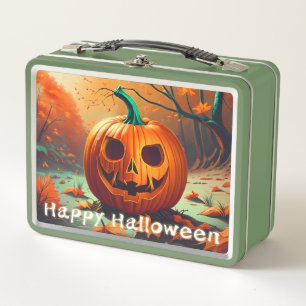 Lunch Box Citrouille orange effrayante avec visage, Hallowee