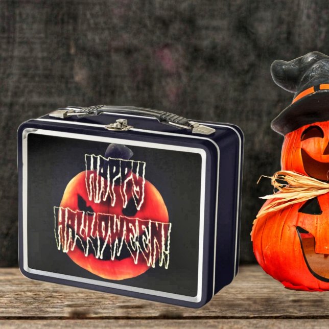 Lunch Box Citrouille Scare-Wht (Join in the Halloween fun, with a Classic, Metal Lunch Box, decorated for the season!)