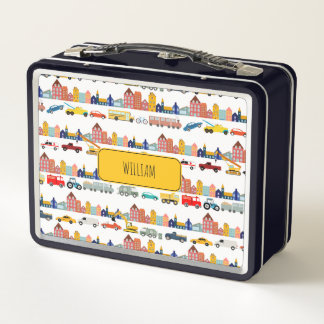 Lunch Box City Transportation Vehicles Kids Custom Name 