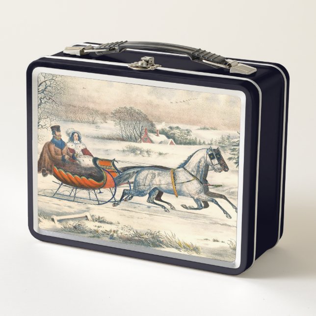 Lunch Box Classique 1853 Traîneau Currier Ives Route Hiver (Devant)