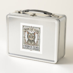 Lunch Box Club Chat Néon Chat Cyberpunk Vintage Art Vector S