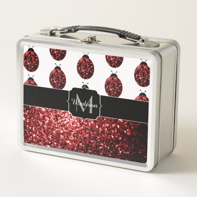 Lunch Box Coccinelle rouge foncé fausses paillettes de stras (Devant)