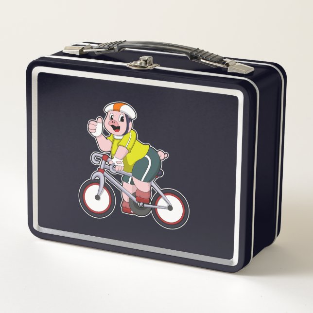 Lunch Box Cochon avec vélo et casque (Devant)
