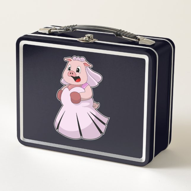 Lunch Box Cochon comme mariée avec robe de mariée.PNG (Devant)