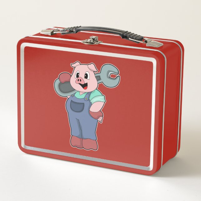 Lunch Box Cochon en mécanique avec clé (Devant)
