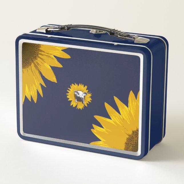 Lunch Box Cochon sur tournesol2 Bleu foncé royal (Dos)