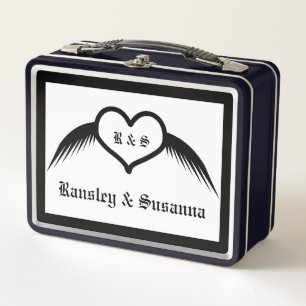 Lunch Box Coeur ailé gothique Mariage Personnalisé Monogramm