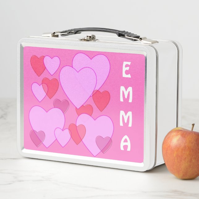 Lunch Box Coeur brillant Valentine rose personnalisée (En situation)
