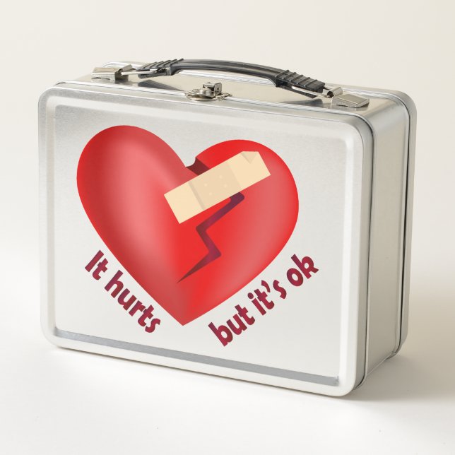 Lunch Box Coeur brisé guéri avec patch et citation de vie (Devant)