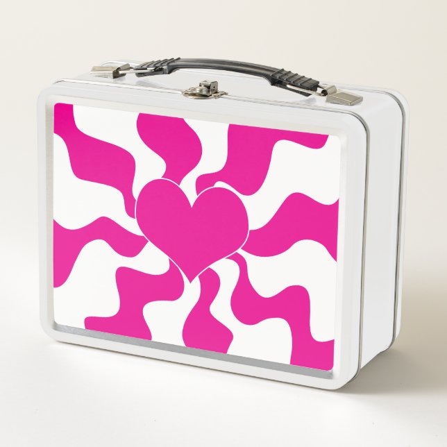Lunch Box Coeur d'amour en Magenta et Blanc (Devant)