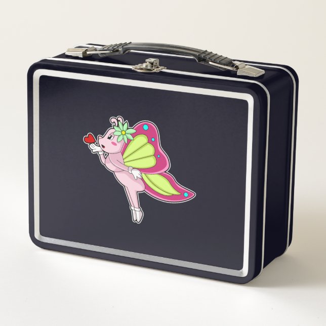 Lunch Box Coeur en fleurs papillon (Devant)