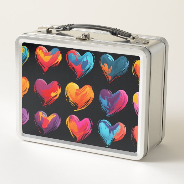 Lunch Box Coeurs peints sur un arrière - plan noir (Devant)