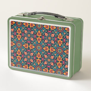 Lunch Box Coloré Boho Floral Pattern Élégant Symétrie