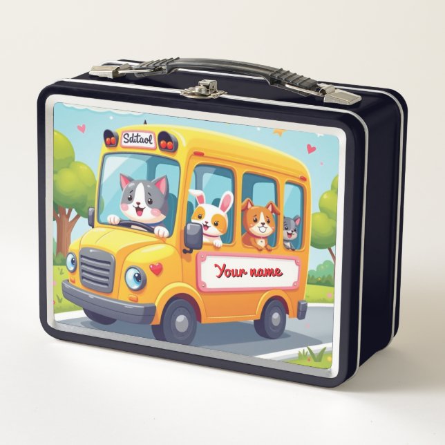 Lunch Box Conception de bus scolaire d'animaux mignons perso (Devant)