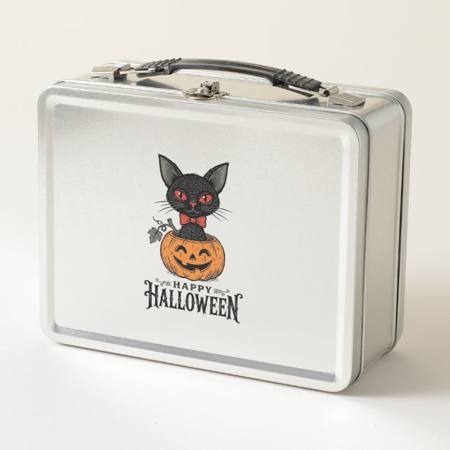 Lunch Box Conception de chemise de citrouille de chat noir H (Devant)