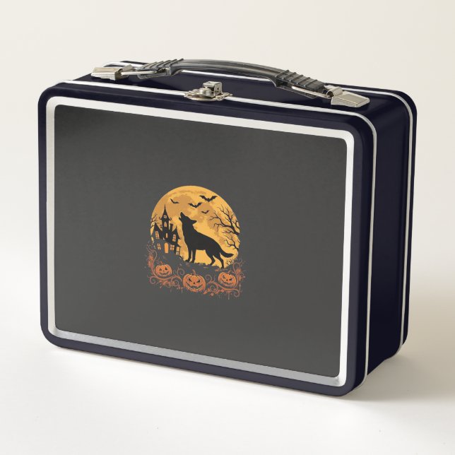 Lunch Box Conception de lune de Halloween de berger allemand (Devant)