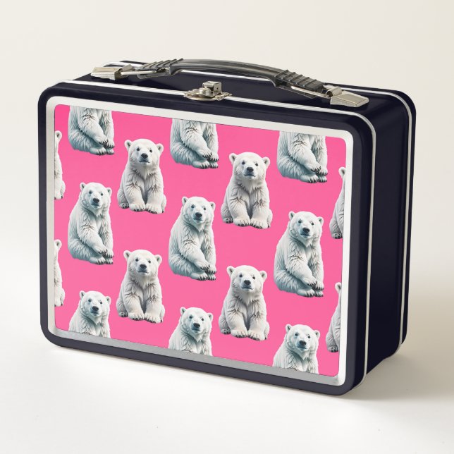 Lunch Box Conception de motif d'ours polaire rose  (Devant)