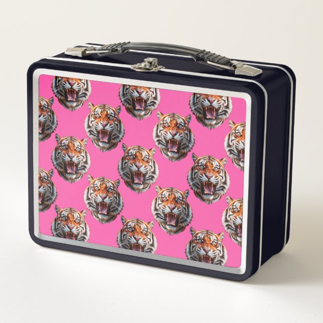 Lunch Box Conception de motif tête de tigre rose (Devant)