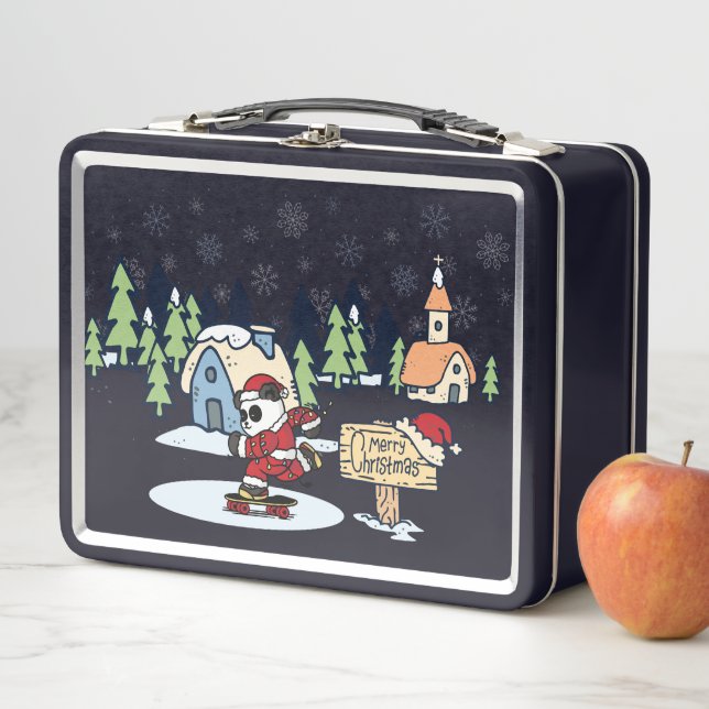 Lunch Box Conception de Noël de skateboardeur panda (En situation)
