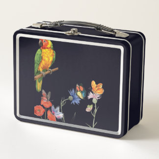 Lunch Box conception de perroquet et papillons à l'aquarelle