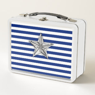 Lunch Box Conception d'étoile argentée nautique sur rayures