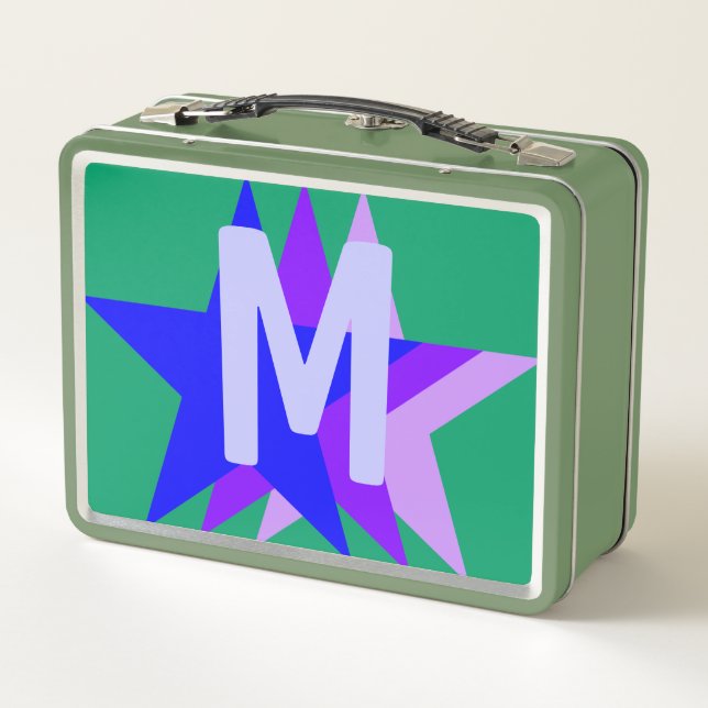 Lunch Box Cool Bleu Violet Rose étoiles, Vert Monogramme Enf (Dos)
