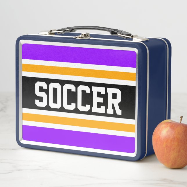 Lunch Box Cool Bright Violet Noir Jaune Stripes de SOCCER (En situation)