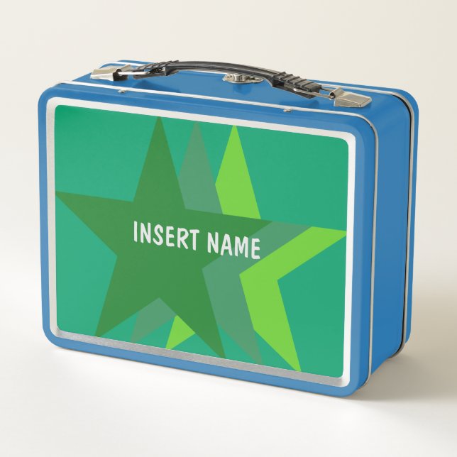 Lunch Box Cool Trois étoiles vertes, Nom personnalisé Monogr (Dos)