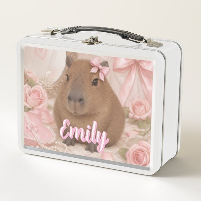 Lunch Box coquette capybara noeud rose (Devant)