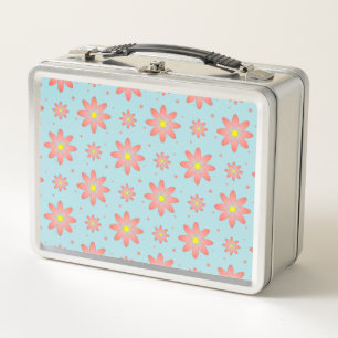 Lunch Box Corail rose et poudres bleu délicat marguerite fle