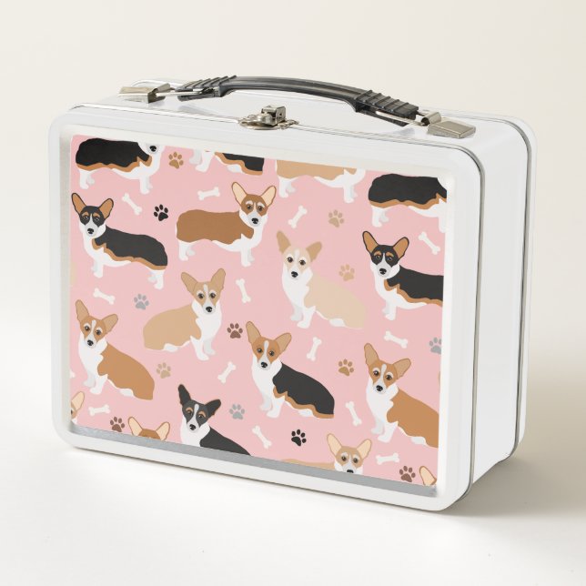 Lunch Box Corgi Chien Paws and Bones Metal Lunette Box (Devant)