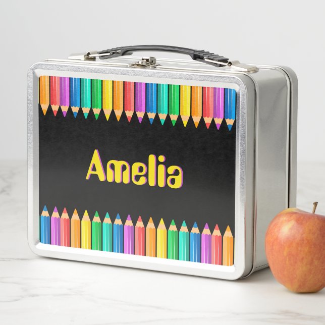 Lunch Box Couleurs arc-en-ciel brillantes Crayons Nom des en (En situation)