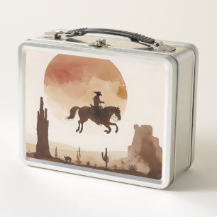 Lunch Box Cow-boy au coucher de soleil aquarelle