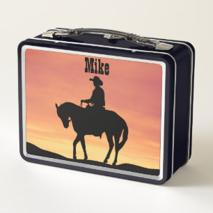 Lunch Box Cowboy à cheval au coucher du soleil
