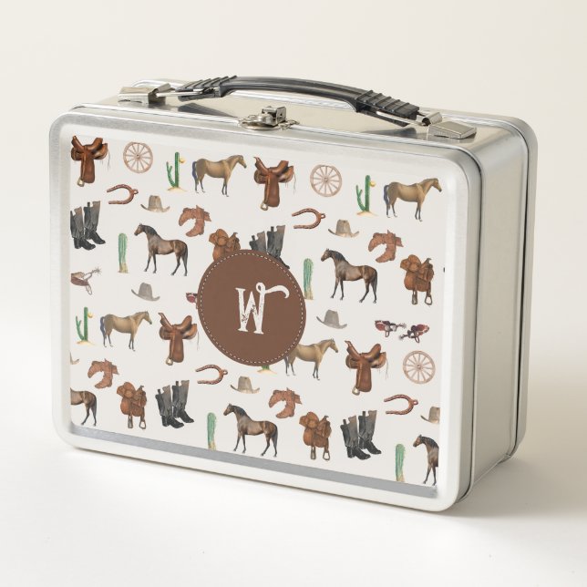 Lunch Box Cowboy Cowgirl Western Rodeo Pays Monogramme (Devant)