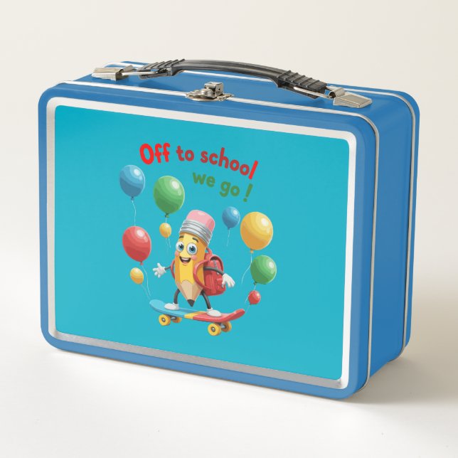Lunch Box Crayon mignon sur skateboard | Revenir à l'école (Devant)