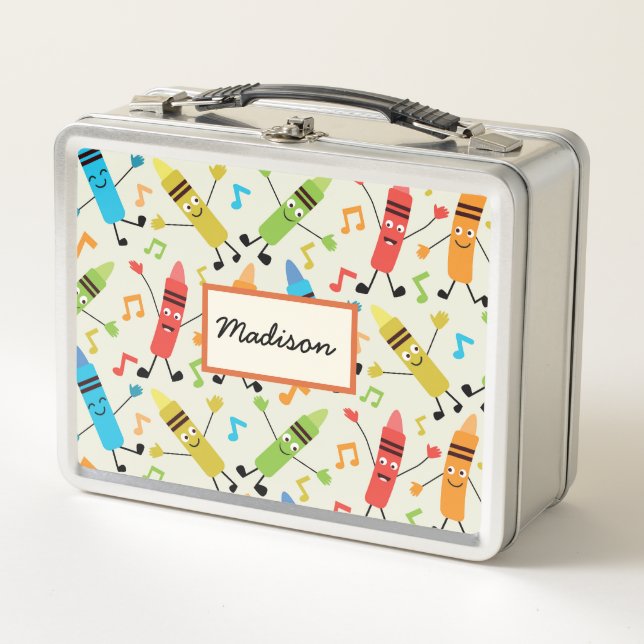 Lunch Box Crayons Dansants Drôles Avec Notes De Musique Pers (Devant)