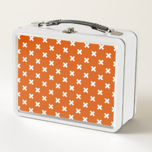 Lunch Box Croix blanche coutures sur orange brûlé