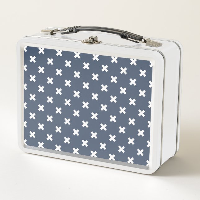 Lunch Box Croix blanches sur bleu-gris (Devant)
