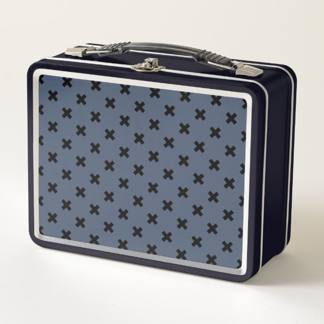 Lunch Box Croix noire coutures sur bleu-gris (Devant)