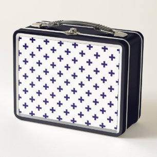 Lunch Box Croix pois bleus marine sur fond blanc