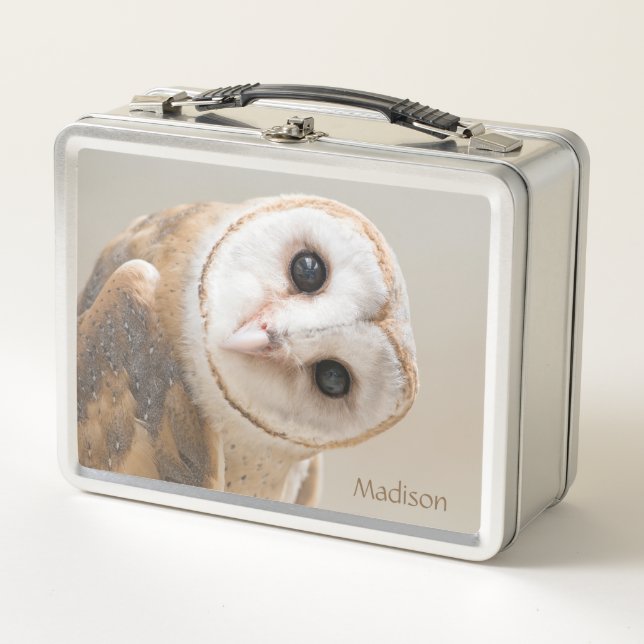 Lunch Box Custom Name Cute Barn Owl (Devant)