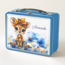 Custom Name Giraffe polka dot bow blue poppies