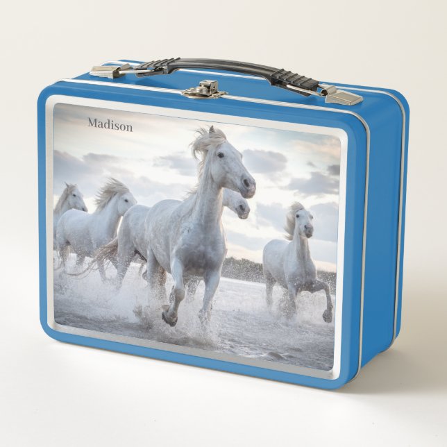 Lunch Box Custom Name White Horses (Devant)