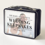 Lunch Box Customizable Photo Wedding Keepsakes Metallic Box<br><div class="desc">Customizable metallic wedding keepsakes box with the newlyweds' photo,  names,  and date,  and space to add a message on the back. Choose between black,  blue,  silver,  white,  red,  and green colors. To change the background color or fonts,  please edit the template.</div>