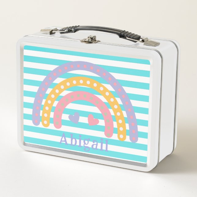 Lunch Box Cute Amusante Kawaii Arc-en-ciel Aquamarine Stripe (Devant)